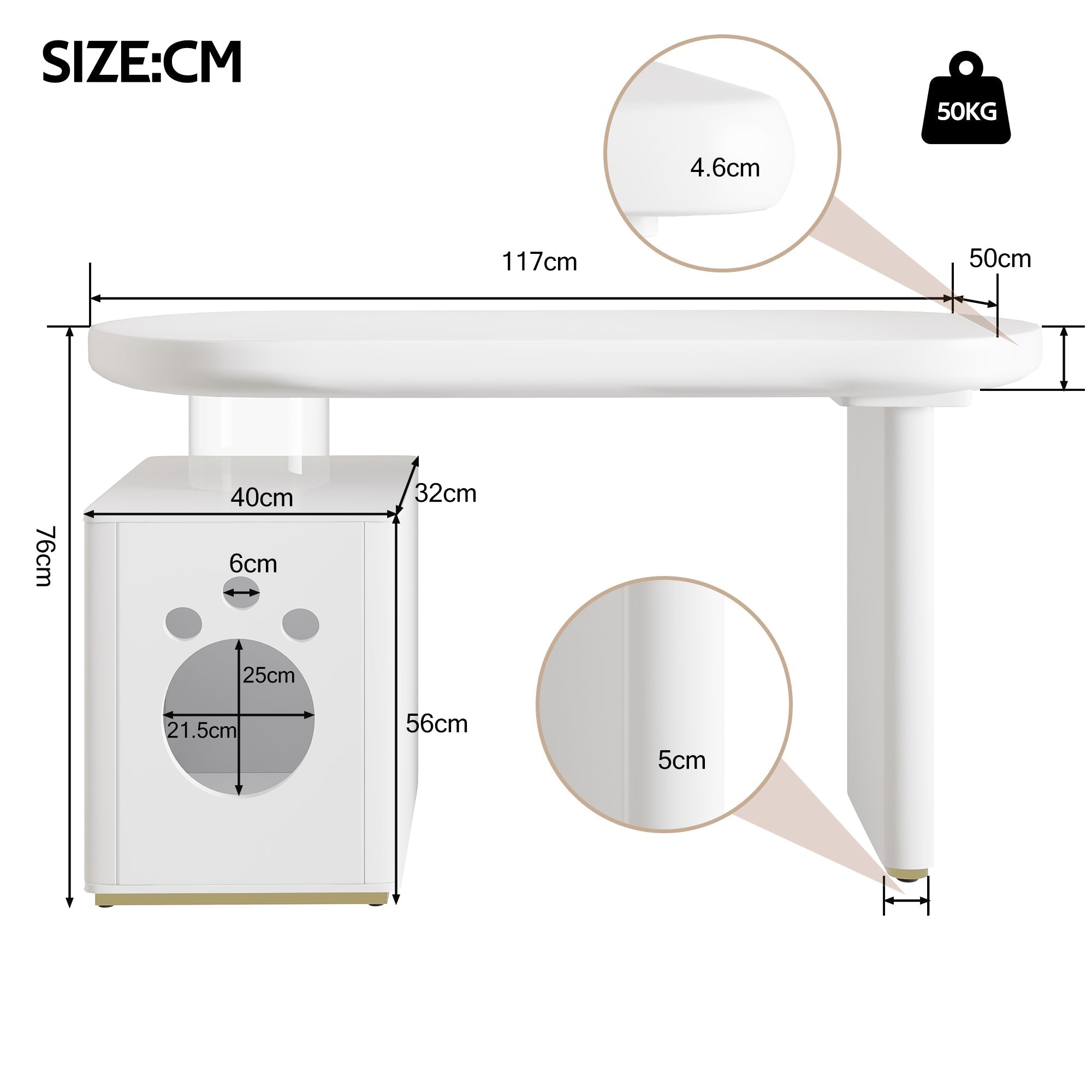 Desk with Pet Bed – 117x50x76 cm, Lacquered, Stable, White French Style