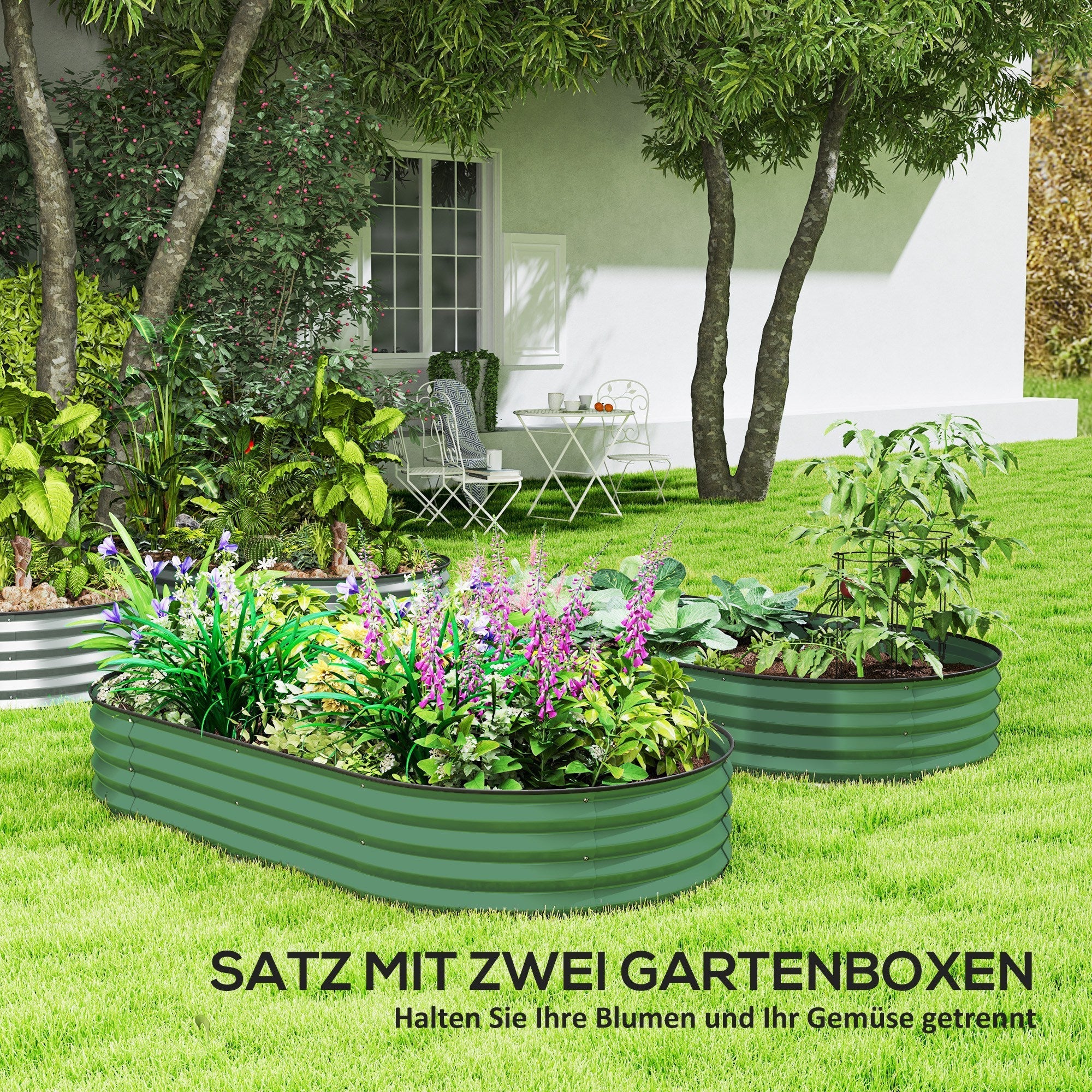 Raised Garden Beds 2-Piece Stackable Planters 181x93x30cm Steel