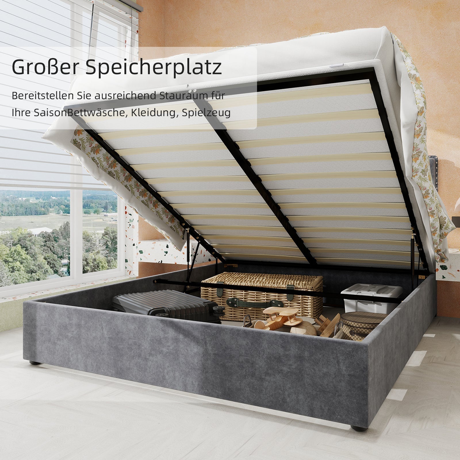 Modern Minimalist Soft Bed, 160*200CM, Hydraulic Rod, Gray