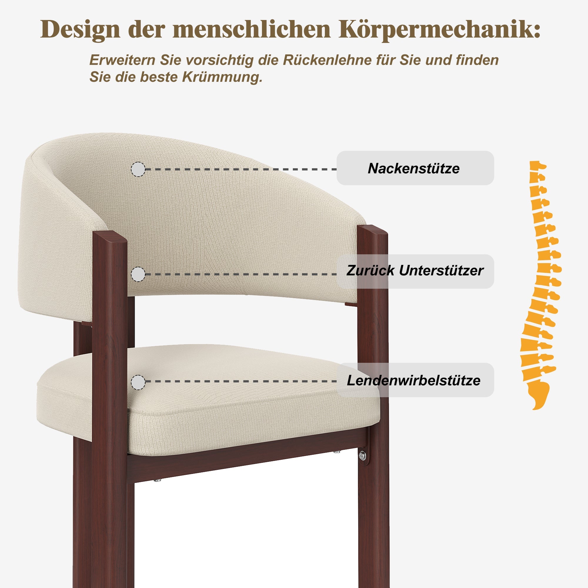Ergonomic Dining Chairs Set of 2 with Thick Padding and Height Adjustable Feet, Wood Look Breathable Fabric