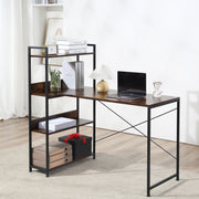 Office Desk, 120 CM with Storage Shelves and Metal Frame, Rustic Brown