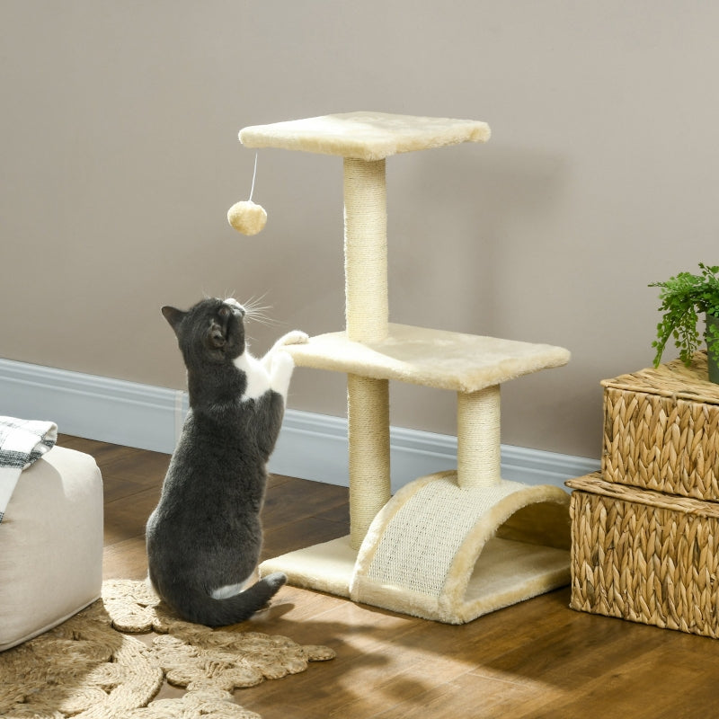 PawHut Cat Tree Multi-Level, Plush Balls, Sisal Posts, Cream White