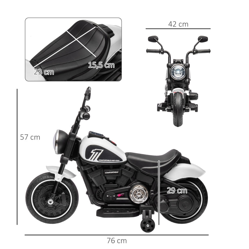Electric Children's Motorcycle with LED Headlights and Removable Training Wheels, Black and White
