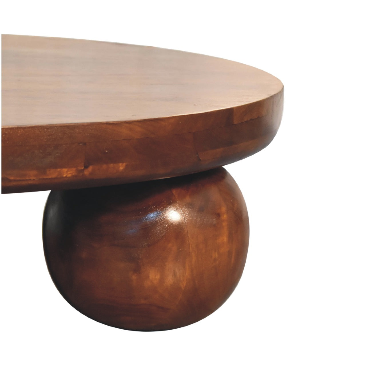 Solid Wood Table, Central Ball Design, Dark Brown Chestnut