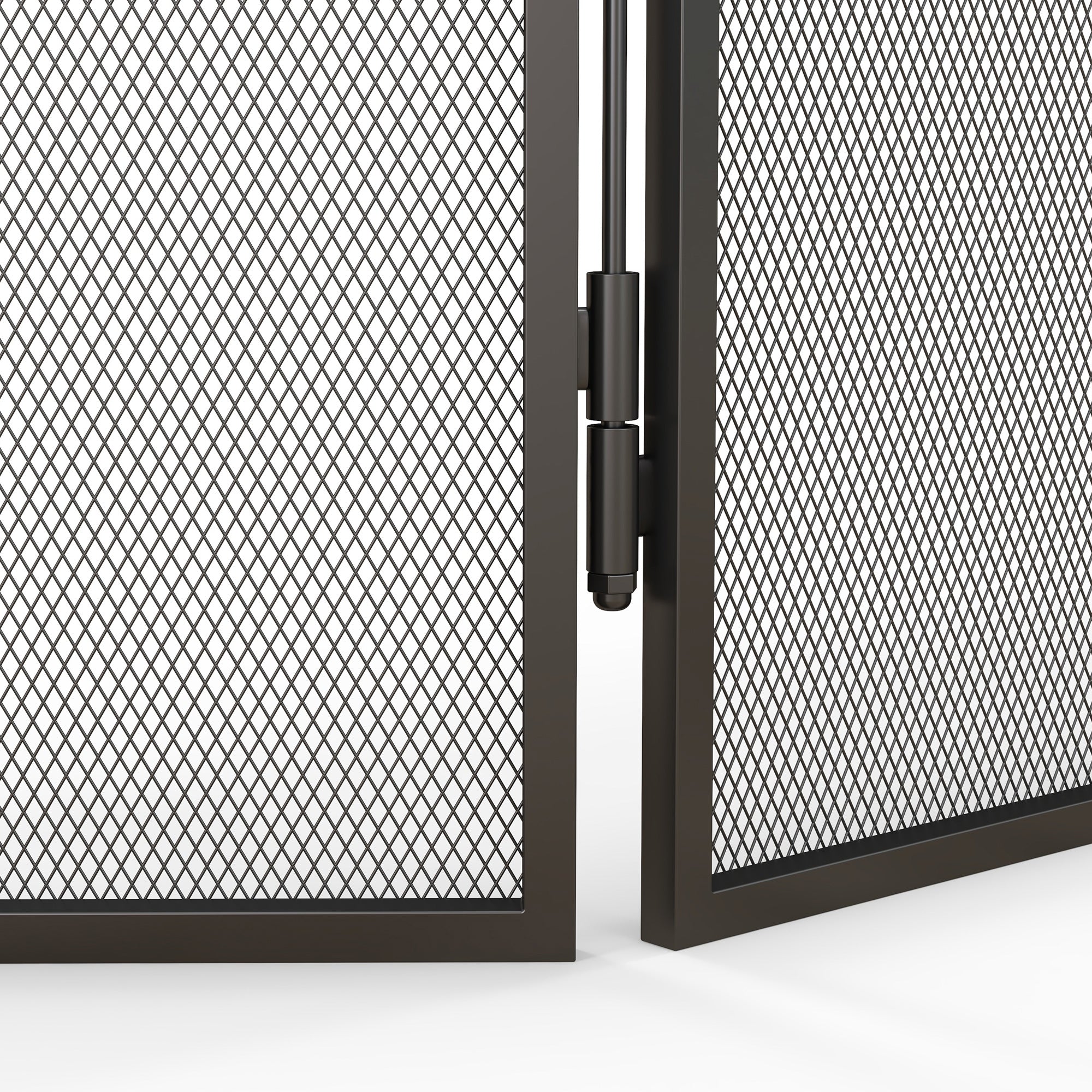 Fireplace Screen, Foldable 3 Panels Spark Guard, Metal Black