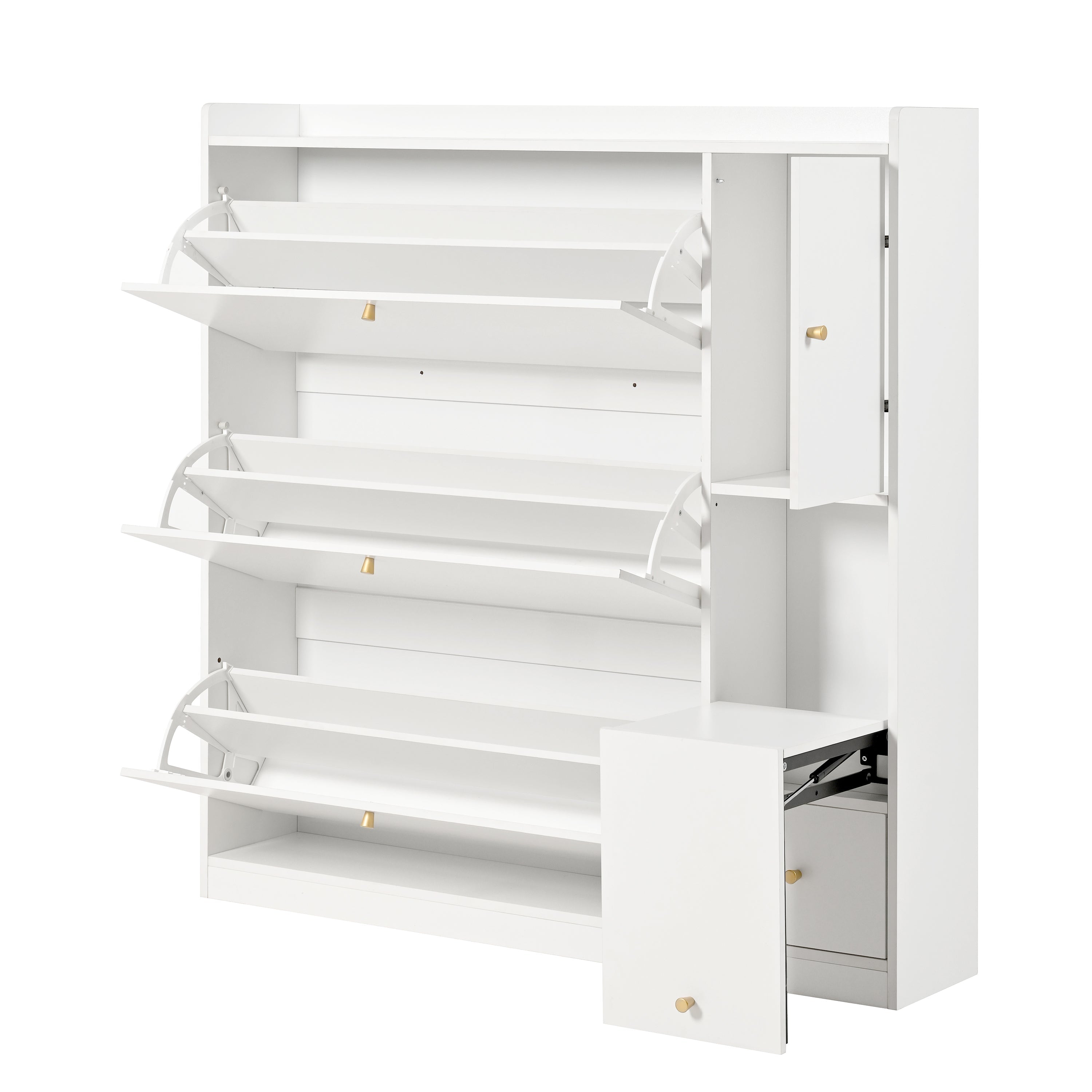 Versatile Tilting Shoe Cabinet with 3 Folding Drawers, Entryway Organizer, White