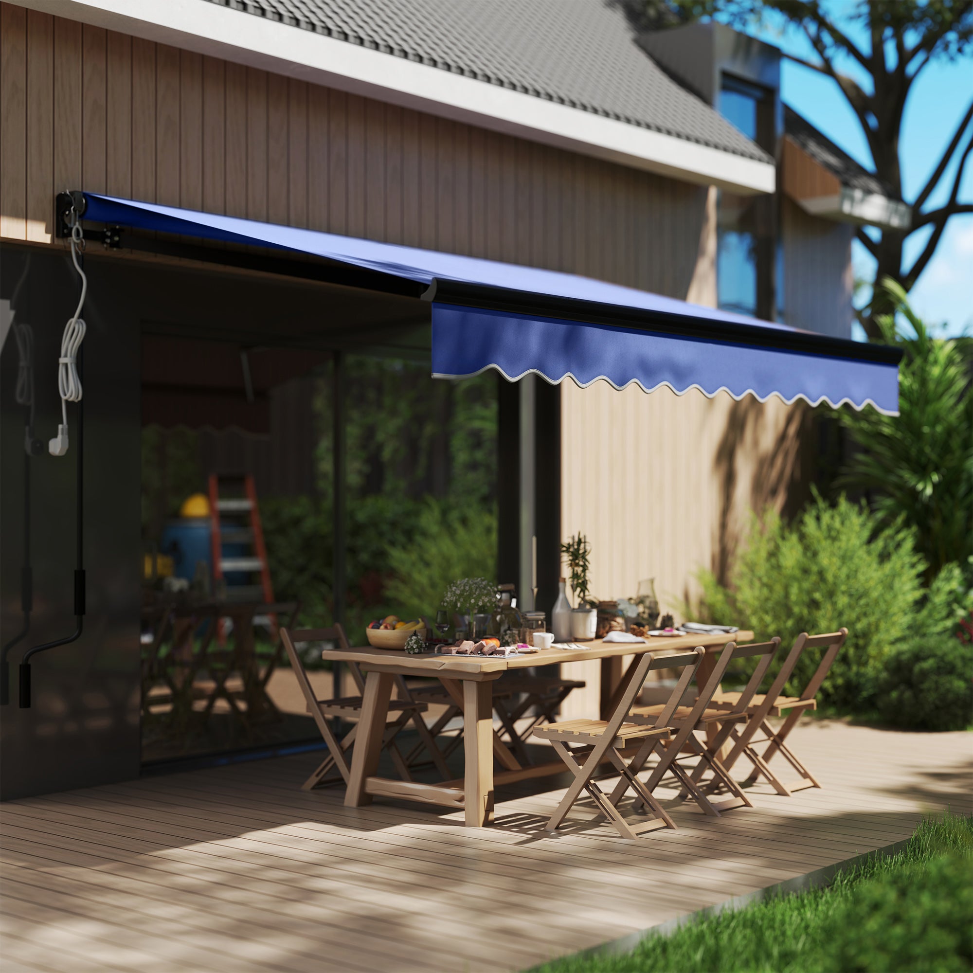 3 x 2.5m Electric Awning, Retractable UV50+ Sun Shade with LED Light and Remote Controller, Blue