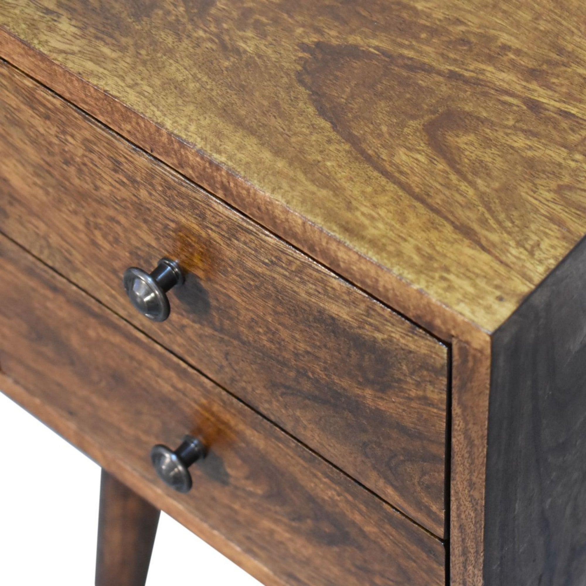 Solid Wood Mini Bedside with 2 Drawers, Dark Brown