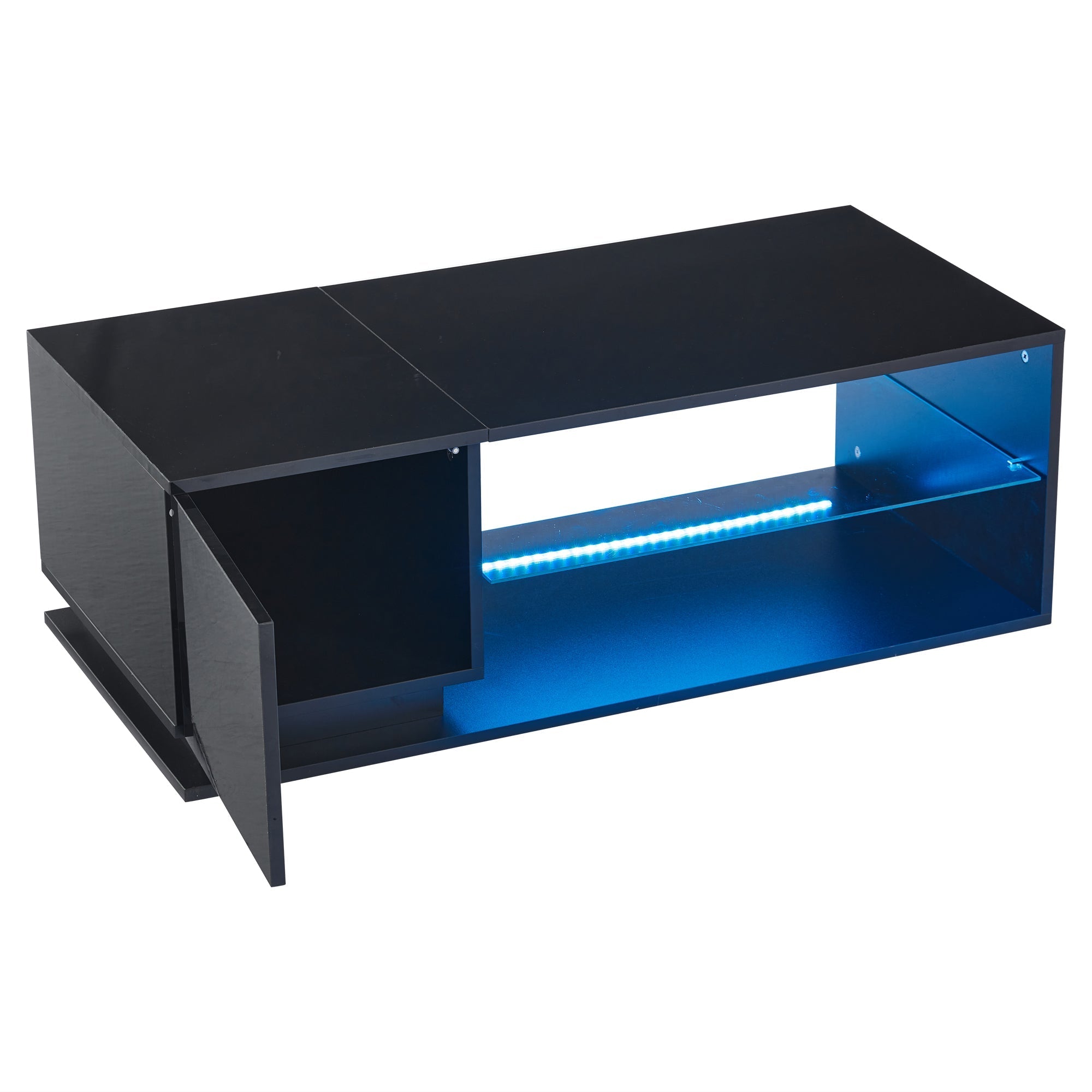 LED Coffee Table with High-Gloss Storage and APP LED Lights, Black High-Gloss