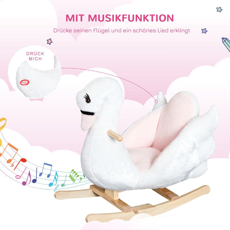 Rocking horse for children, cuddly rocking animal, pink and white