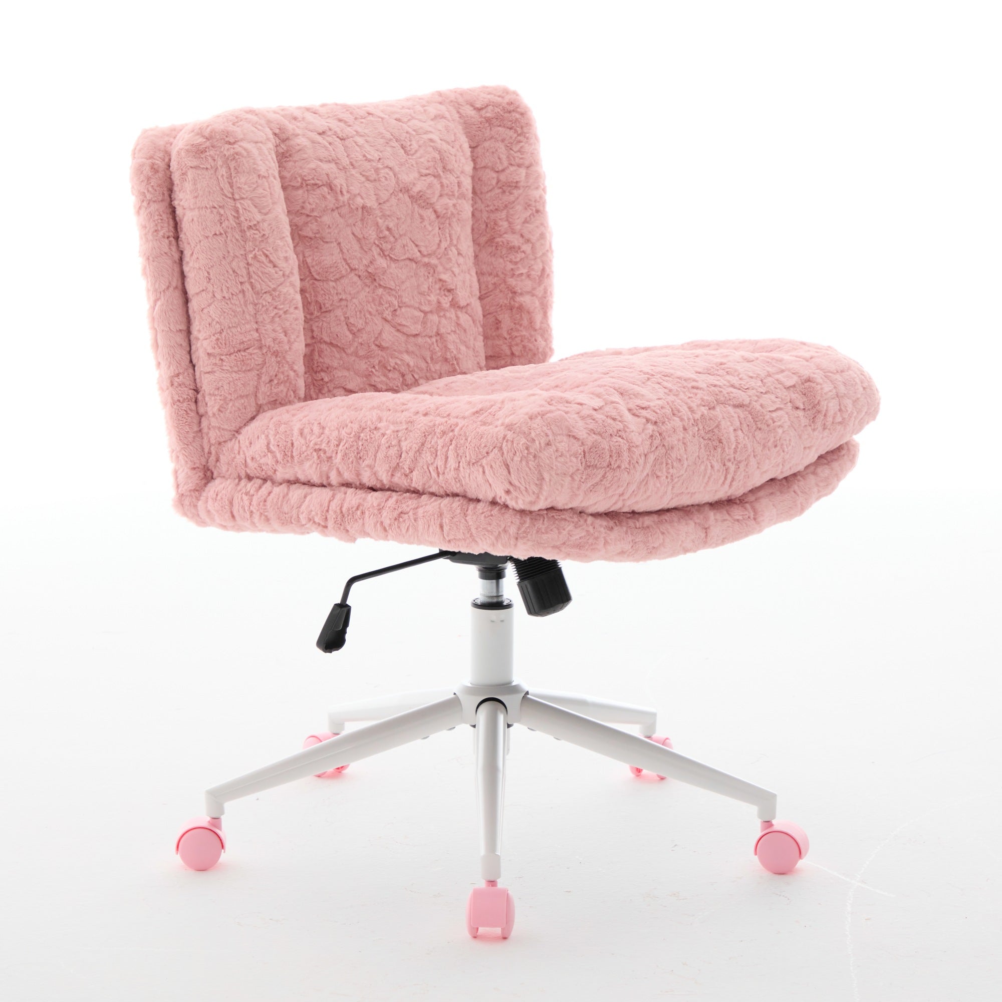 Wider Seat Office Chair with Swivel Adjustable Metal Base, Pink Artificial Rabbit Hair