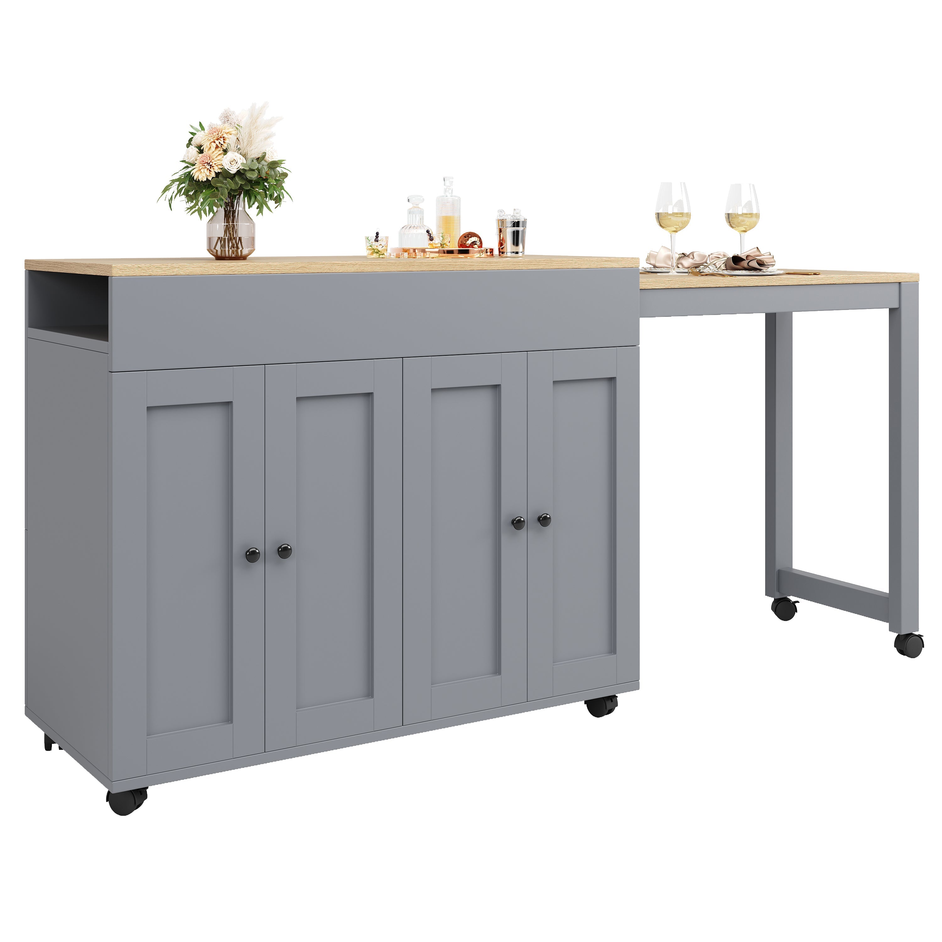 Extendable Bar Table Dining/Bistro with Storage and Shelves Grey