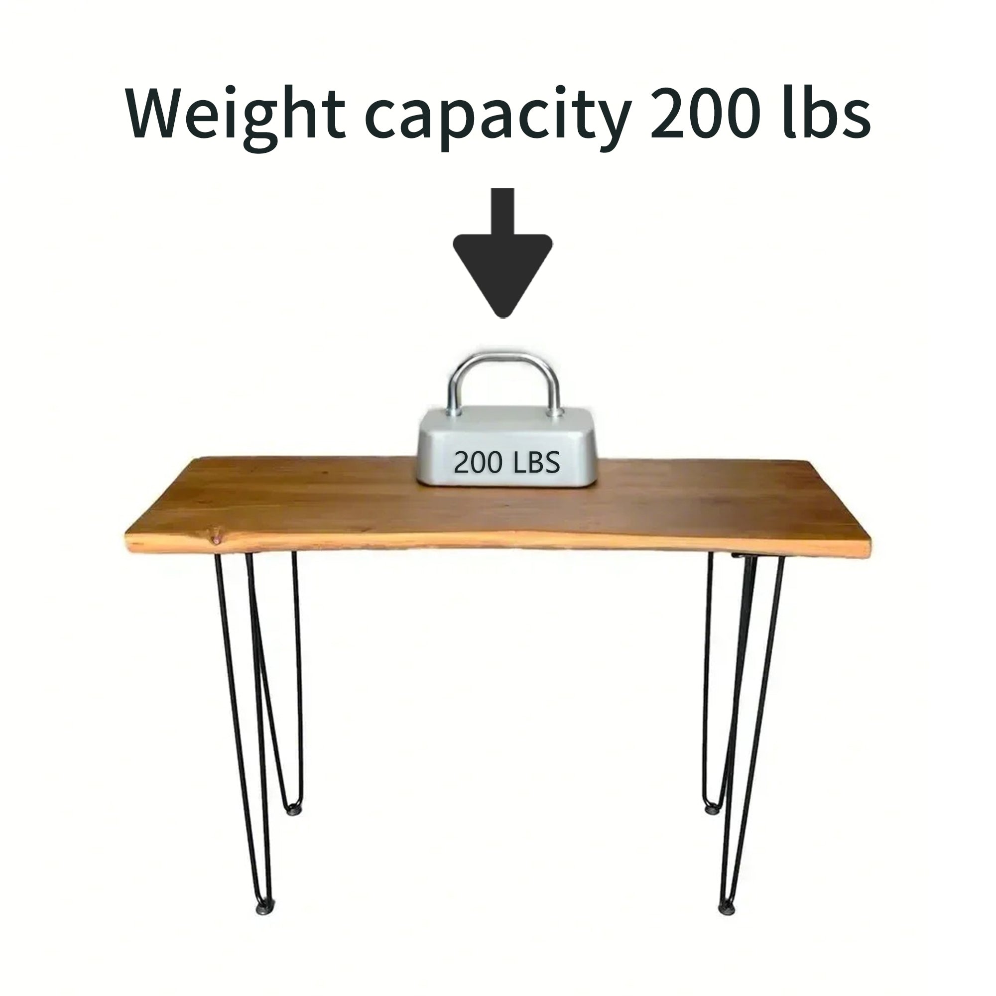 Coffee Table, 108 cm Rectangular Industrial Design with Hairpin Metal Legs, Solid Wood