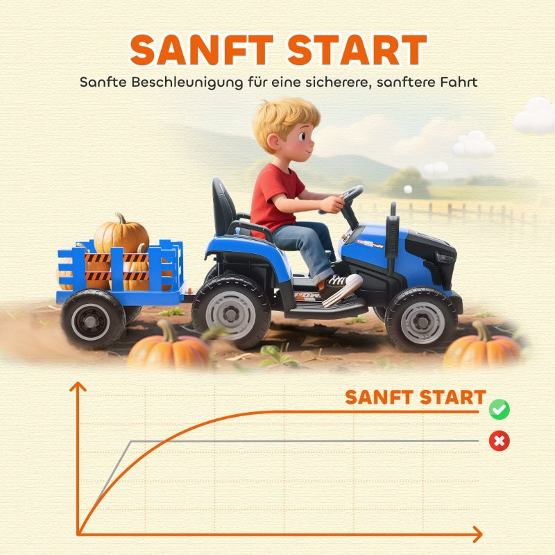 Electric Children's Tractor with Remote Control and Soft Start, Blue
