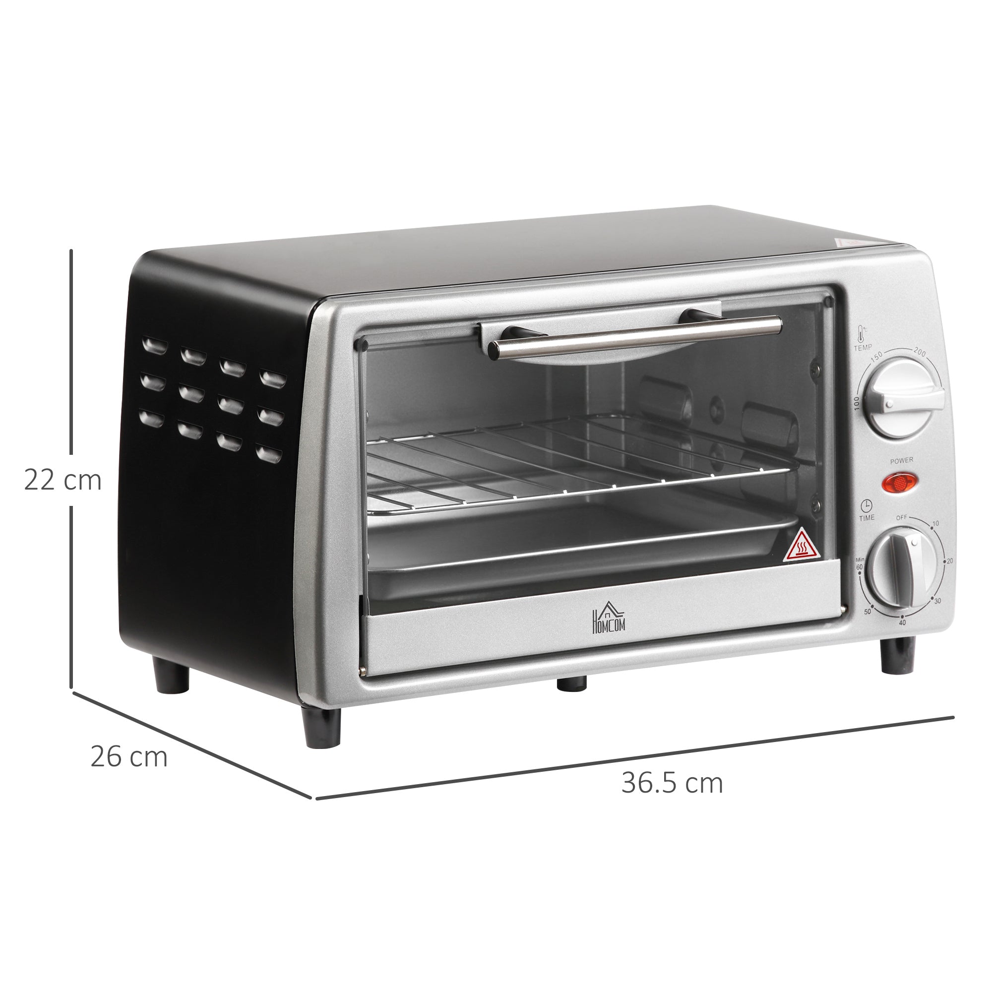 Electric Oven 10L Adjustable Temperature and Timer, 750W, Silver Black