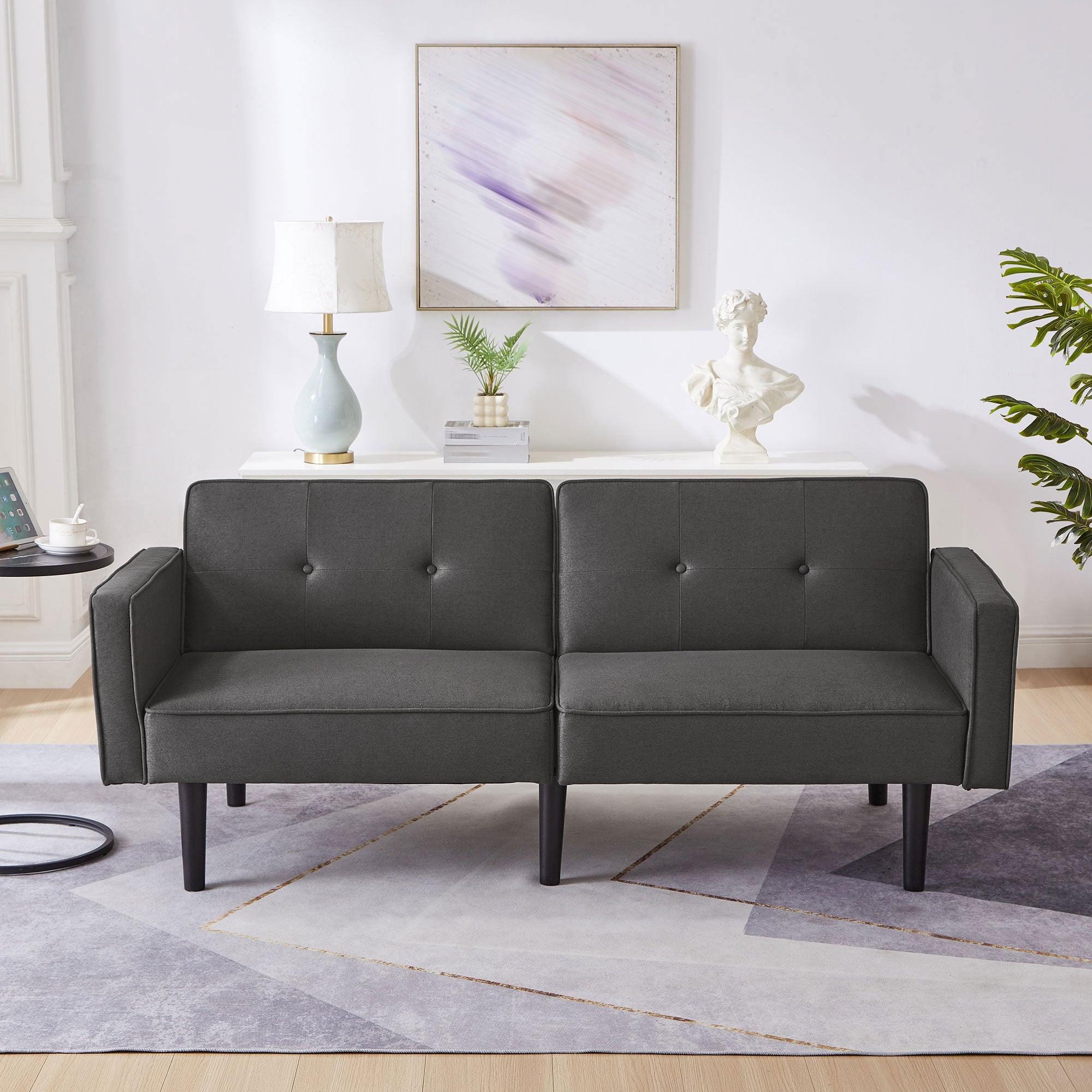 Sofa Bed, Multifunctional 2-in-1, Adjustable Backrests, Cotton Linen Fabric