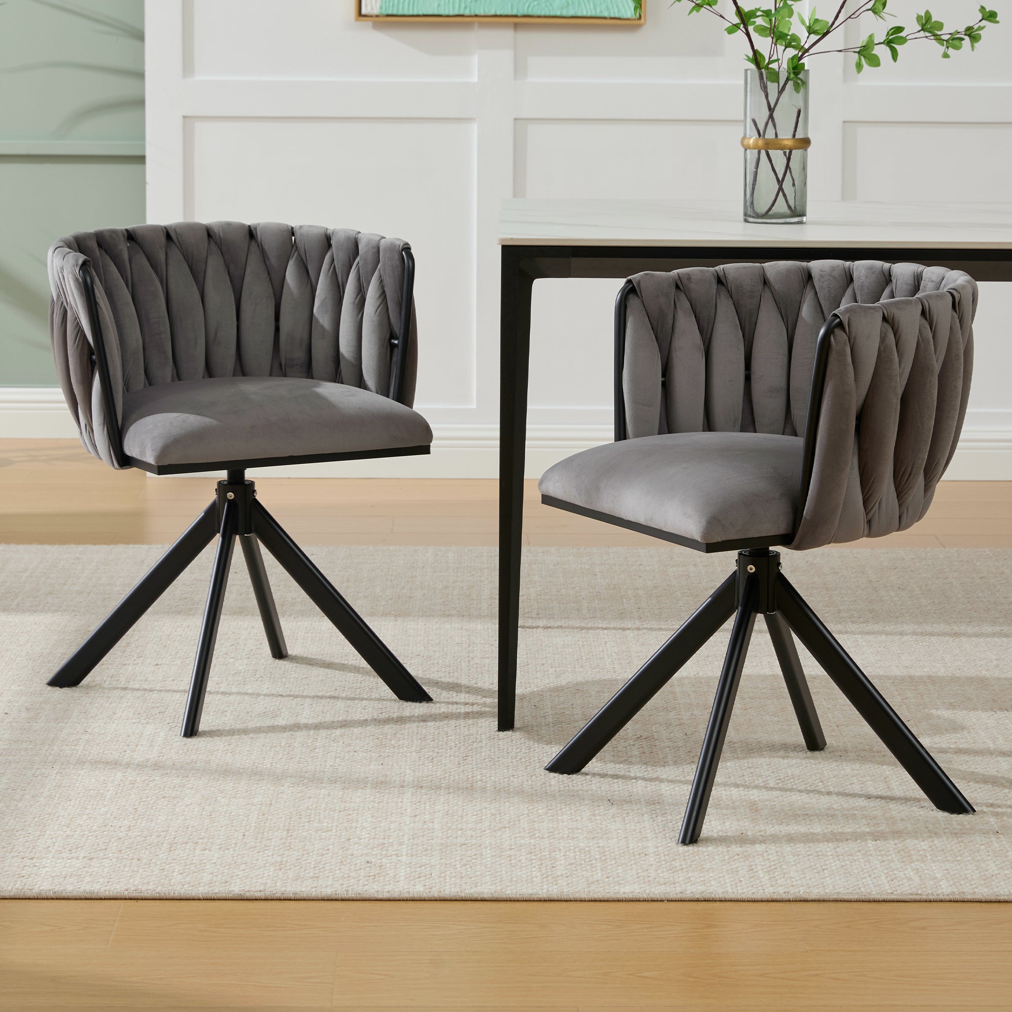 Velour Armchair, 180° Swivel, Ergonomic, Heavy-Duty Metal Frame