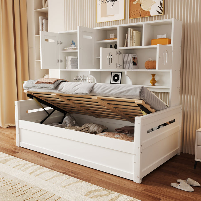 Wooden Sofa Bed, 90x200cm Multifunctional Storage Hydraulic, White