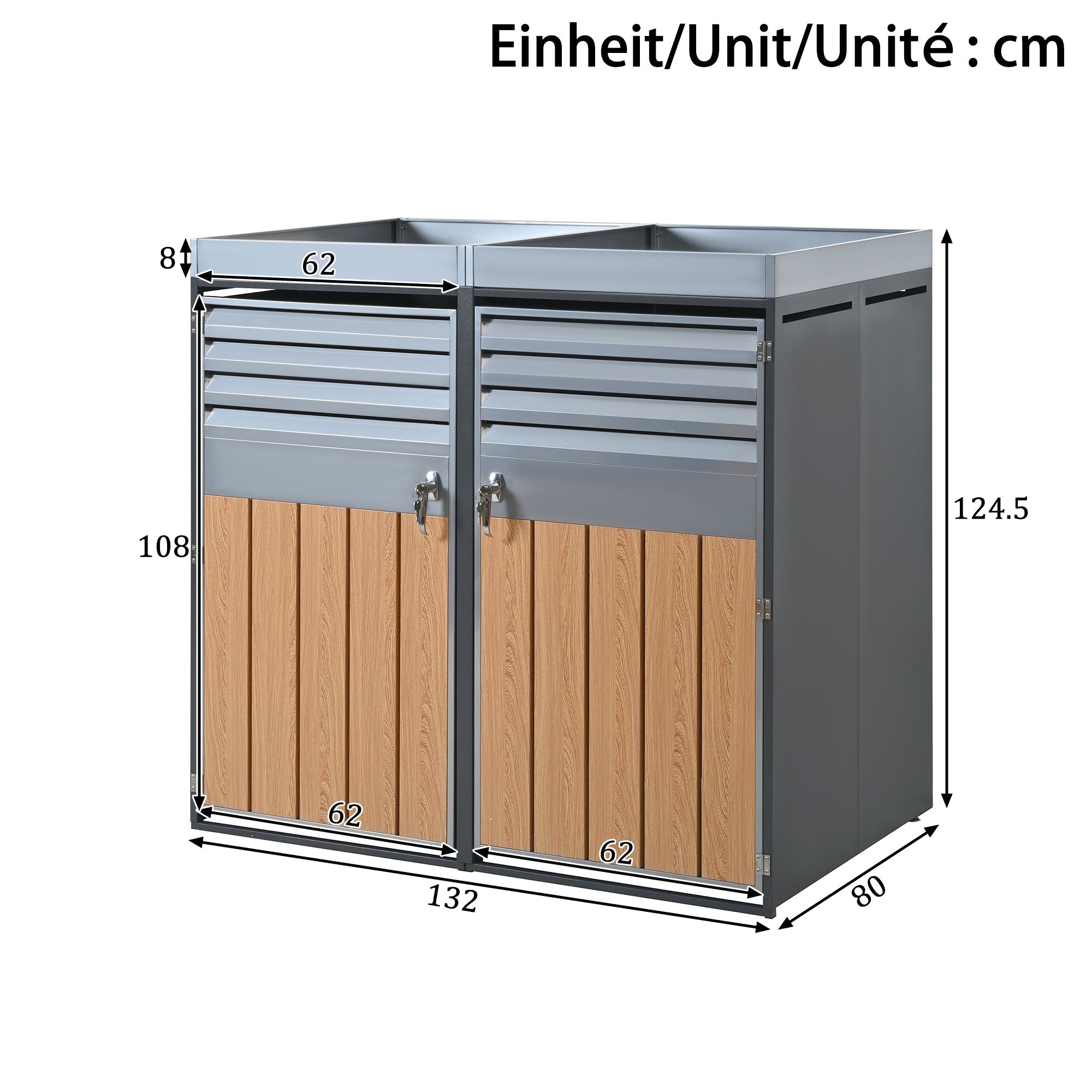 Garbage Can Enclosure with Ventilated Louvers, Lockable Four Doors and Planting Area, Galvanized Steel