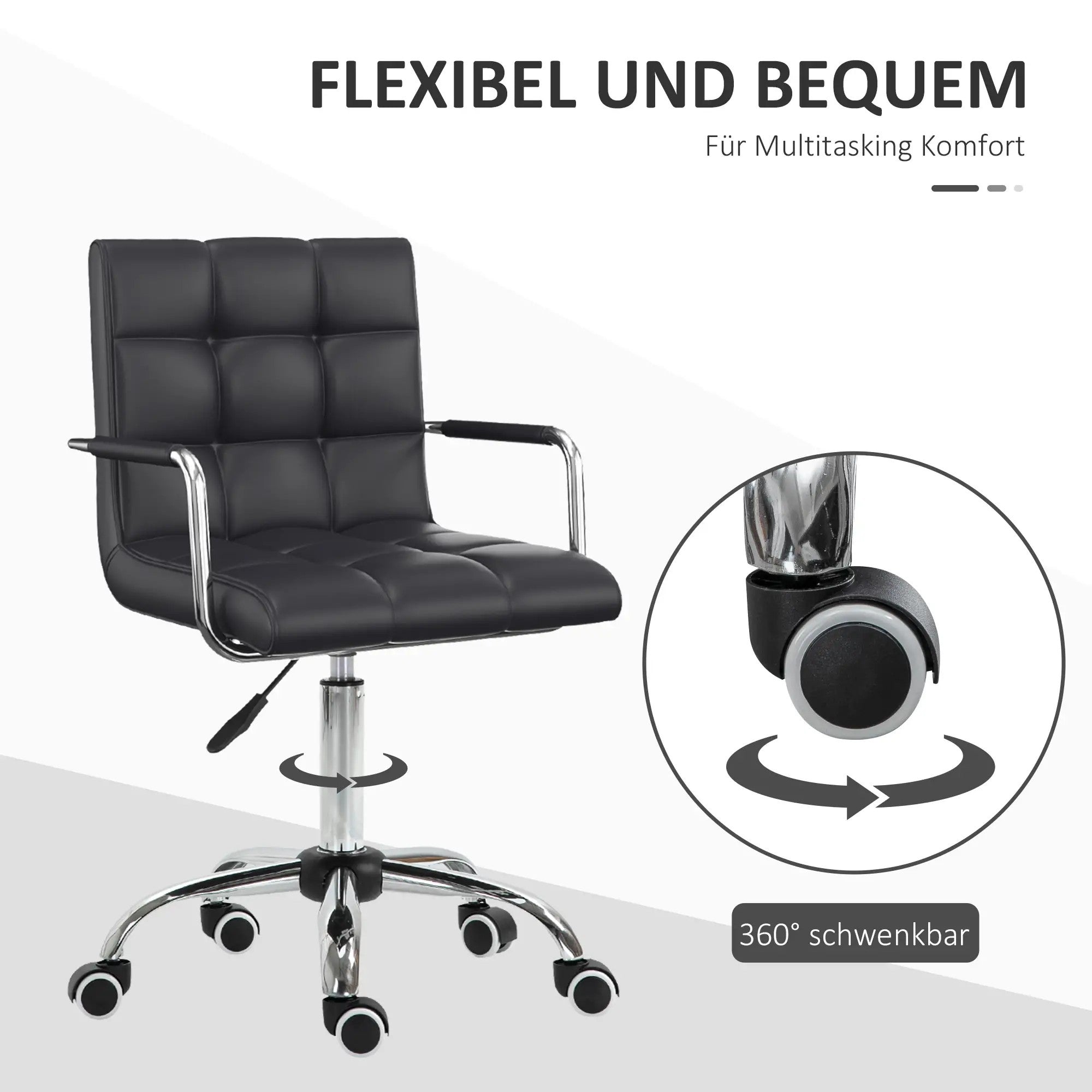 Ergonomischer Bürostuhl, höhenverstellbar mit Armlehnen, Büro & Home, Schwarz