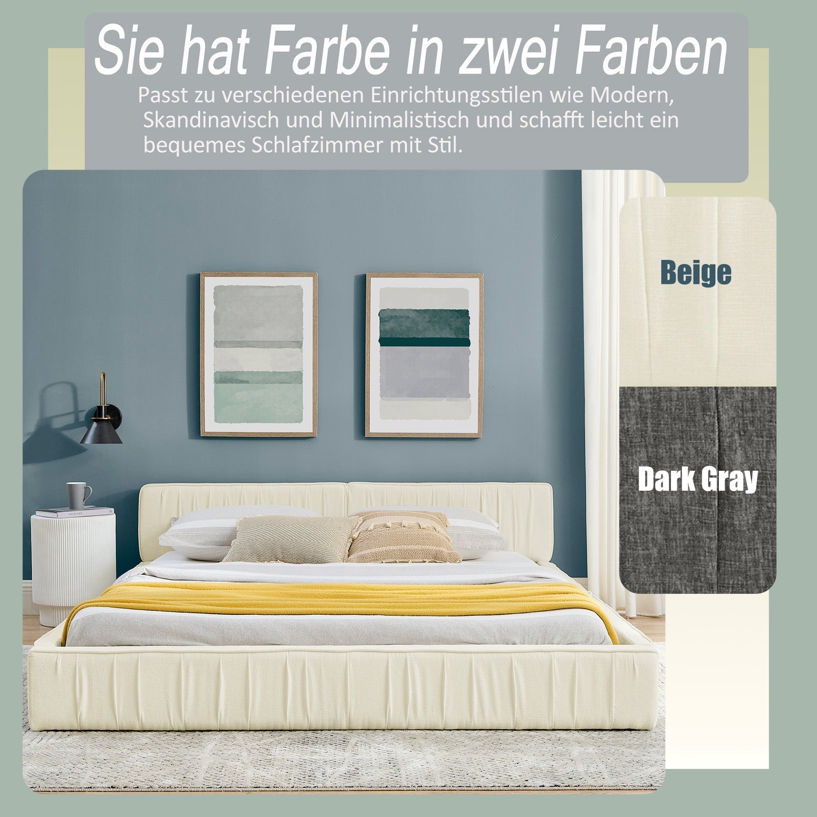 Double Bed 160x200cm Chenille Cover Wood & Iron Frame - Beige