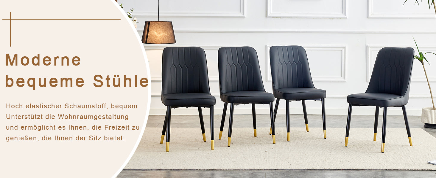 2-Piece Dining Chair Modern PU Leather Back Cushion Metal Legs Black