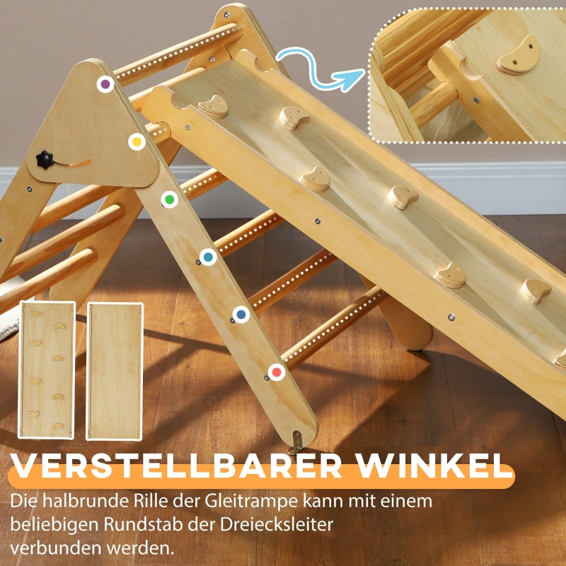 Children's Climbing Set with Triangular Ladder and Double-Sided Ramp, Wood