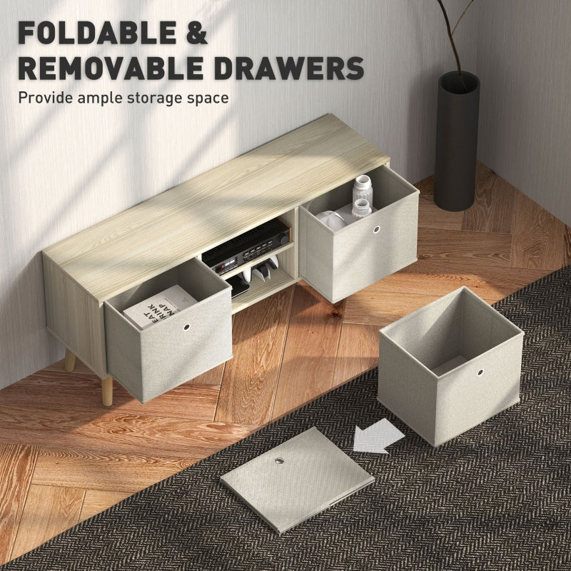 TV Cabinet Stand Unit for TVs up to 50'' Foldable Drawers, Natural