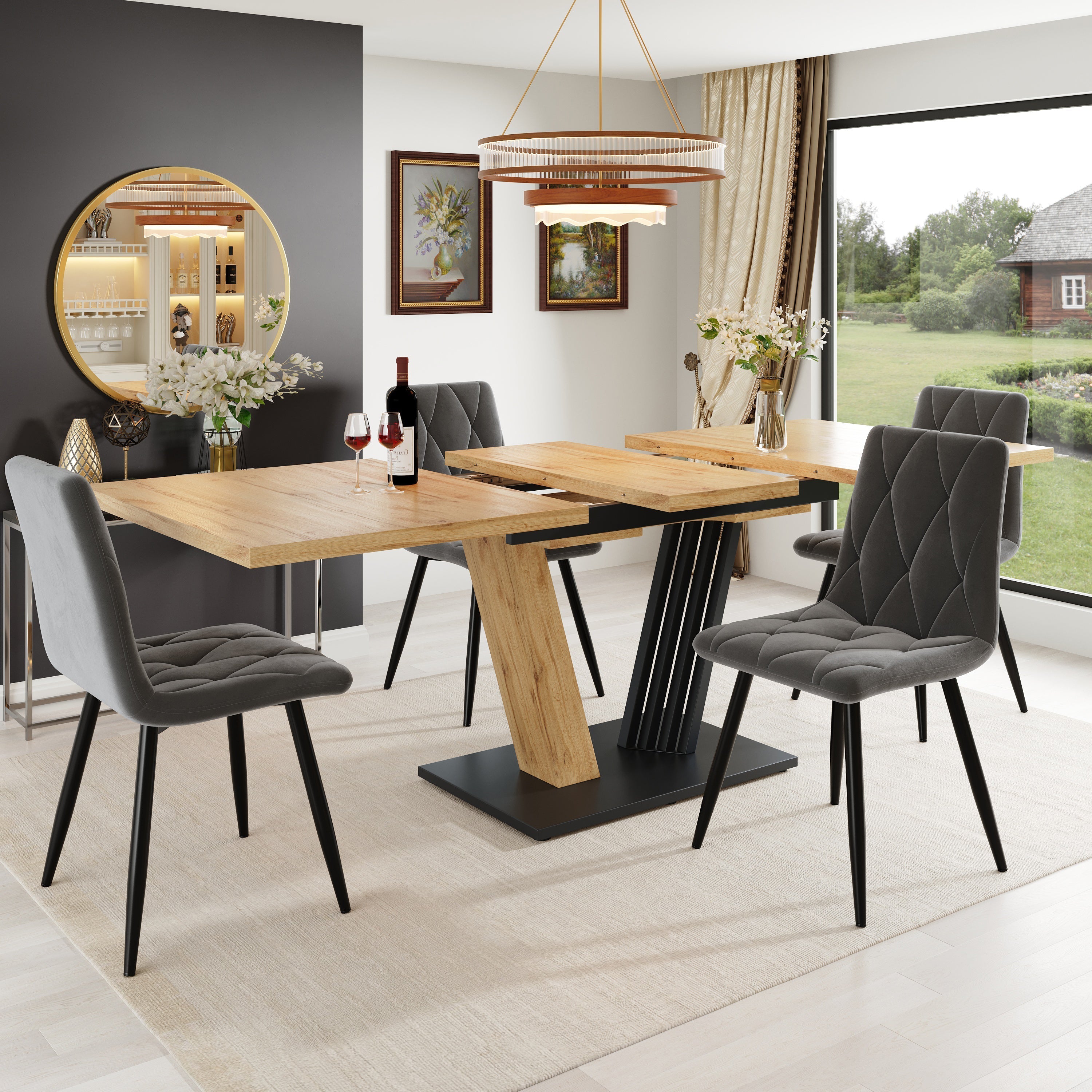 Extendable Dining Table with Wing-Shaped Legs, 120-160 cm, Wood Look
