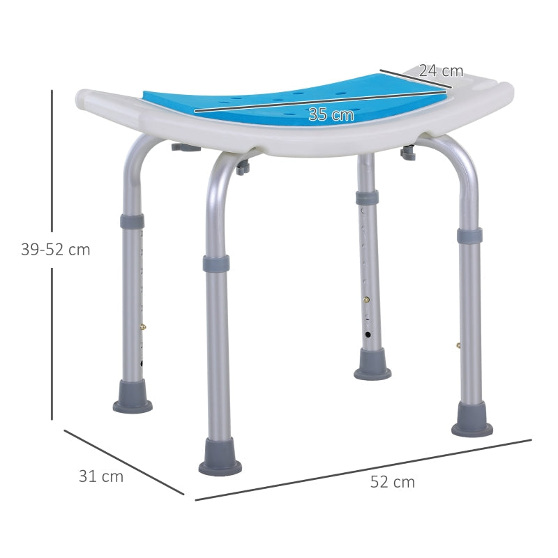 Bath Stool Chair, 6-Level Adjustable Shower Non-Slip Padded Seat, Aluminium Blue