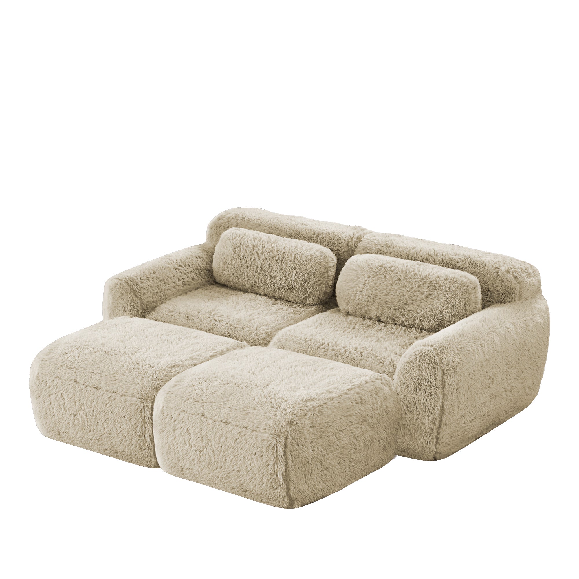 Boneless Cloud Modular Sleeper Sofa with 2 Ottomans - Soft Plush Light Khaki