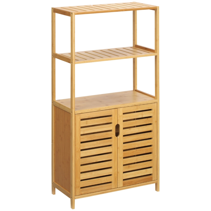 kleankin Bathroom Cabinet, Louvre Doors, Shelf, Bamboo Wood
