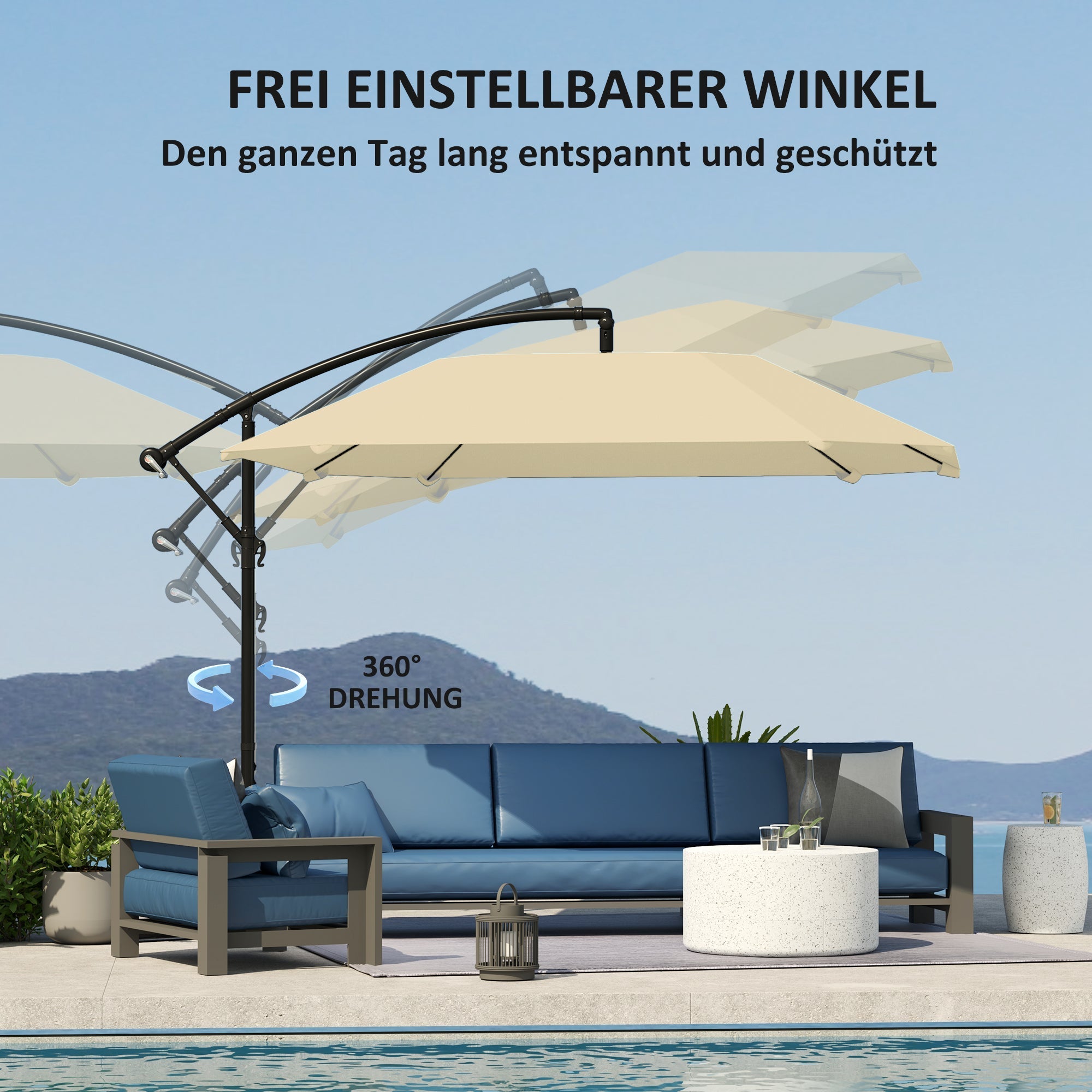 Ampelschirm, Ø 260 cm, Wasserdicht, Neigbar, Aluminium, Beige