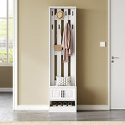 Shoe Cabinet Hallway Furniture with 2 Doors and 8 Hooks, W50/D36/H190cm, White