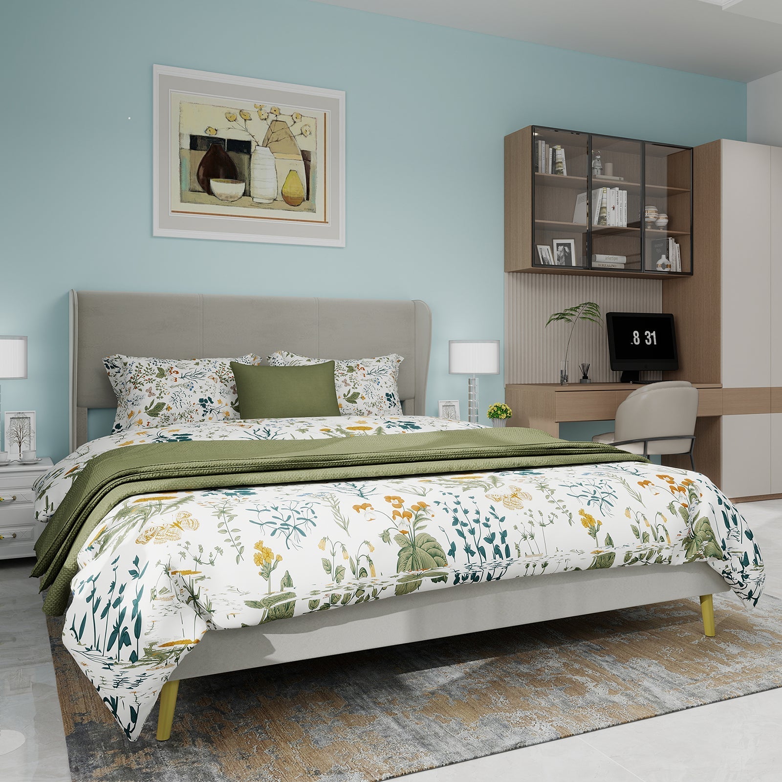 Modern Minimalist Upholstered Bed with Plush Headboard, 160x200 cm, Beige, Multifunctional Bedroom Furniture, Low-Profile Non-Storage Base (Without Gas Lift), Mattress Excluded.
