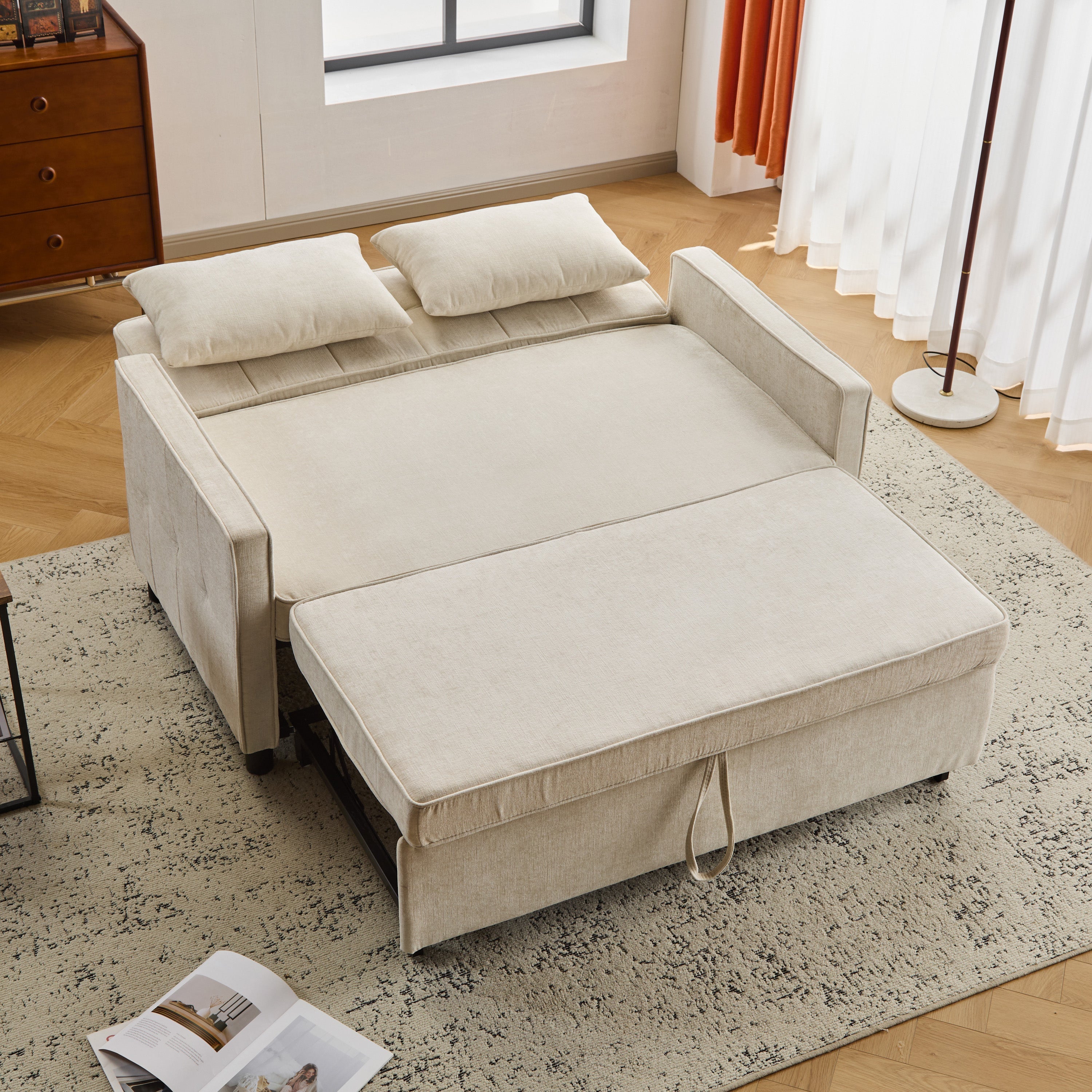 Sofa Bed Two-Seater Double Sleeper Adjustable Backrest Chenille Fabric