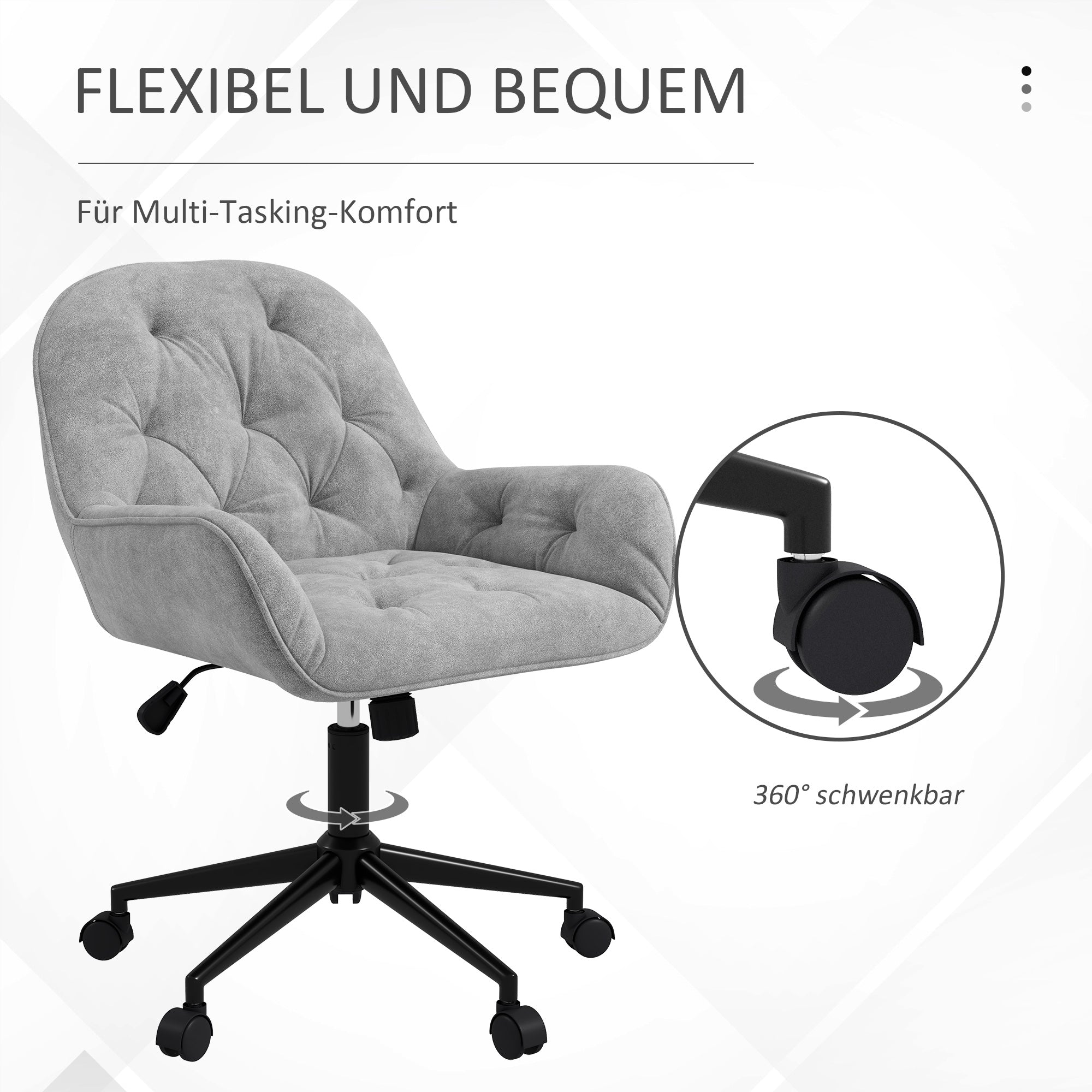 Vinsetto Swivel Chair, Height-Adjustable Ergonomic, Light Grey Velvet