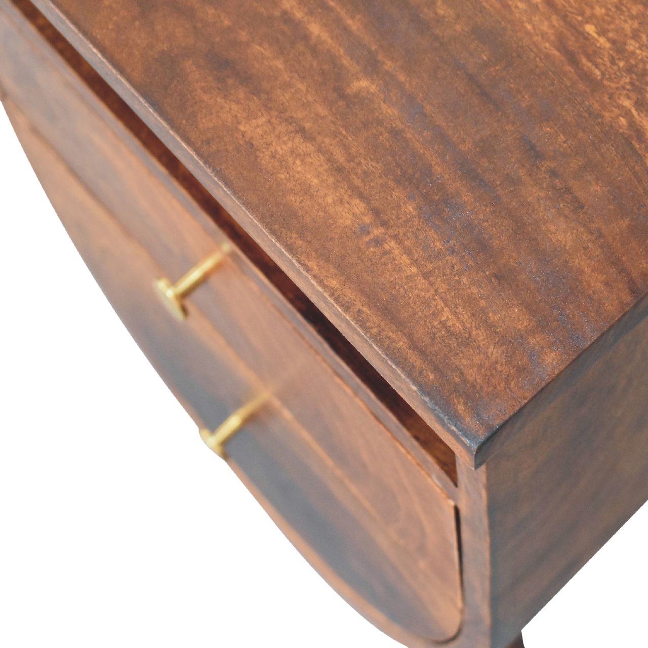 Solid Wood Bedside, 2 Drawers 1 Open Slot, Chestnut Brown