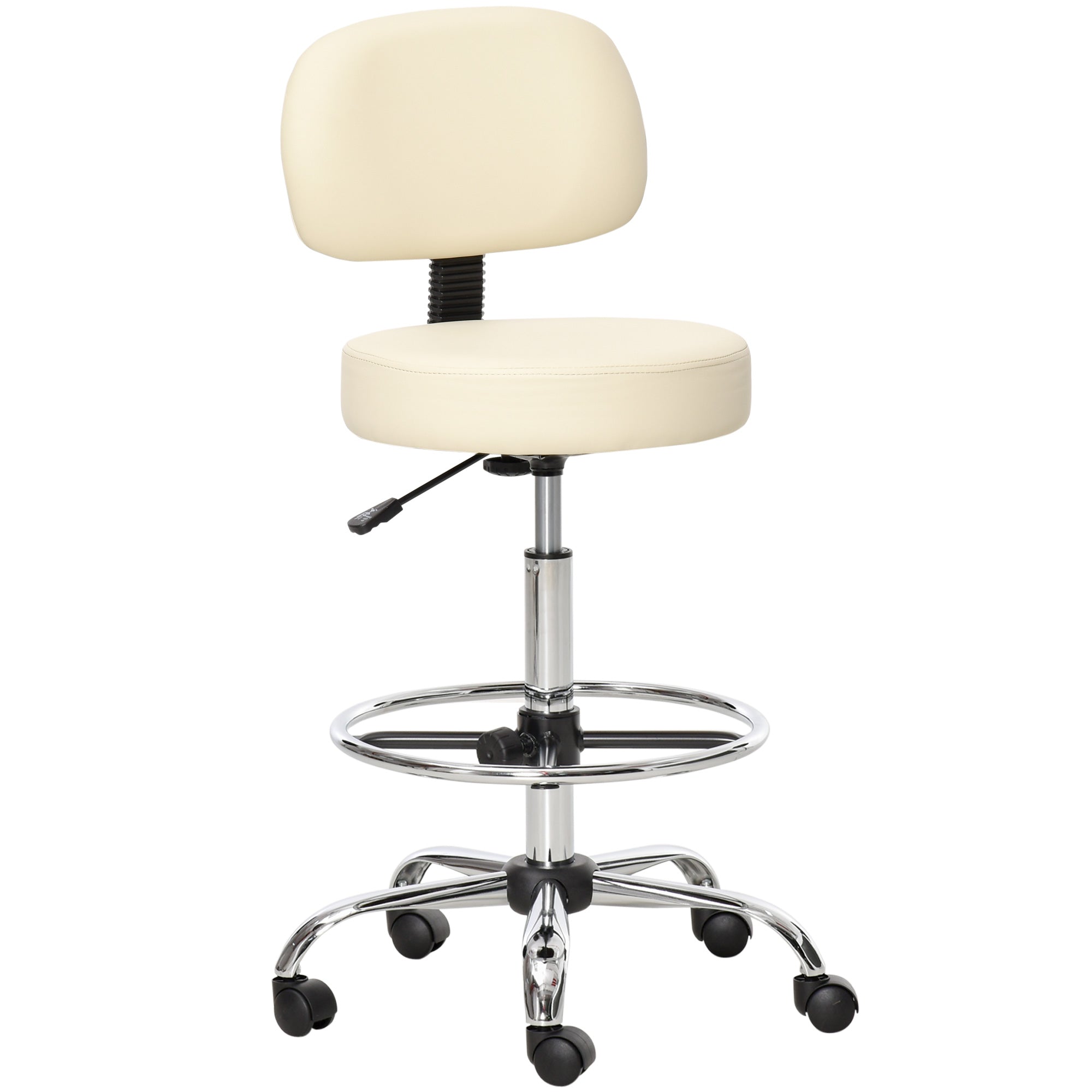 Swivel Bar Stool, Height Adjustable with Backrest, PU Leather Beige