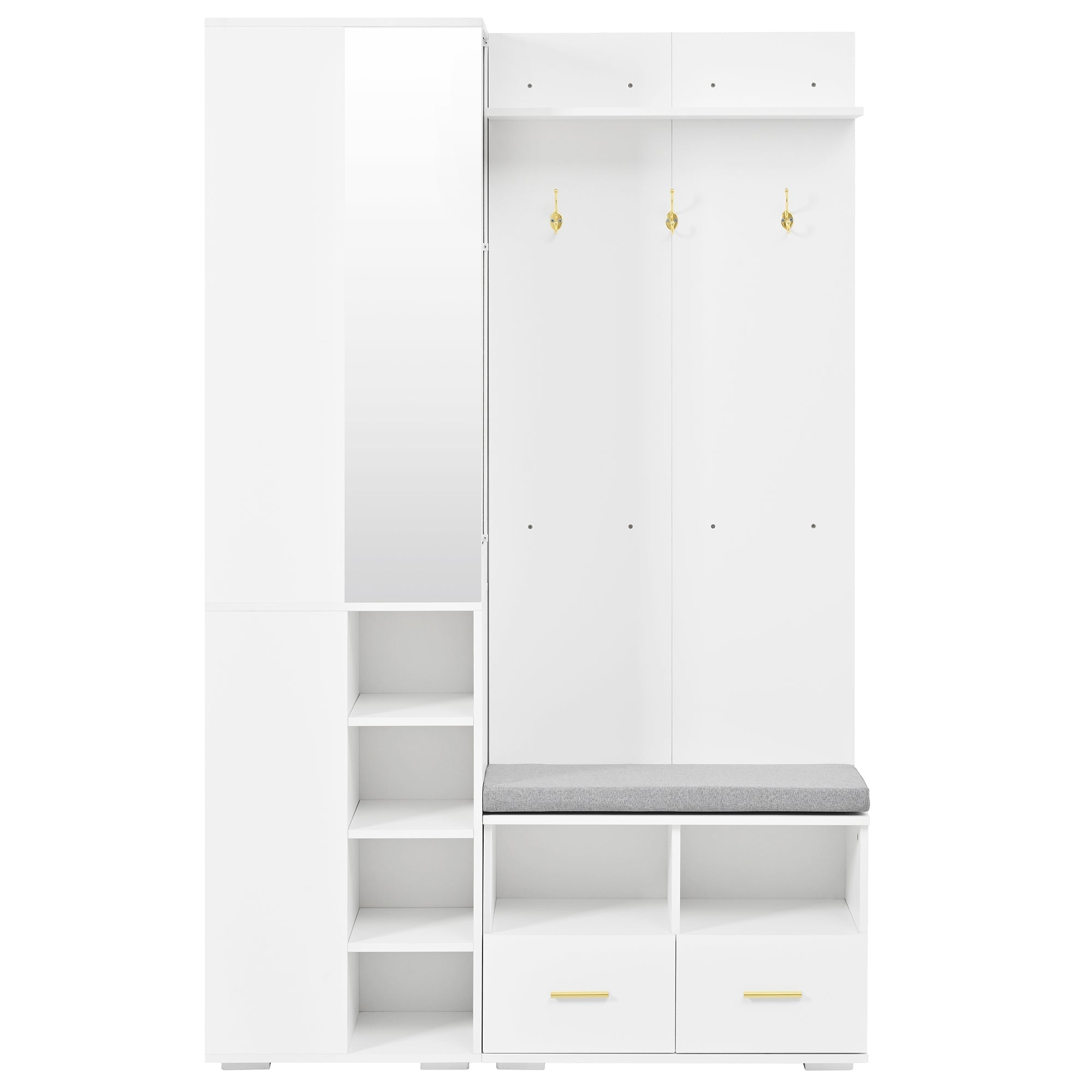 Wardrobe Set Hallway Cabinet Mirror Shoe Bench Clothes Rail 2 Drawers White
