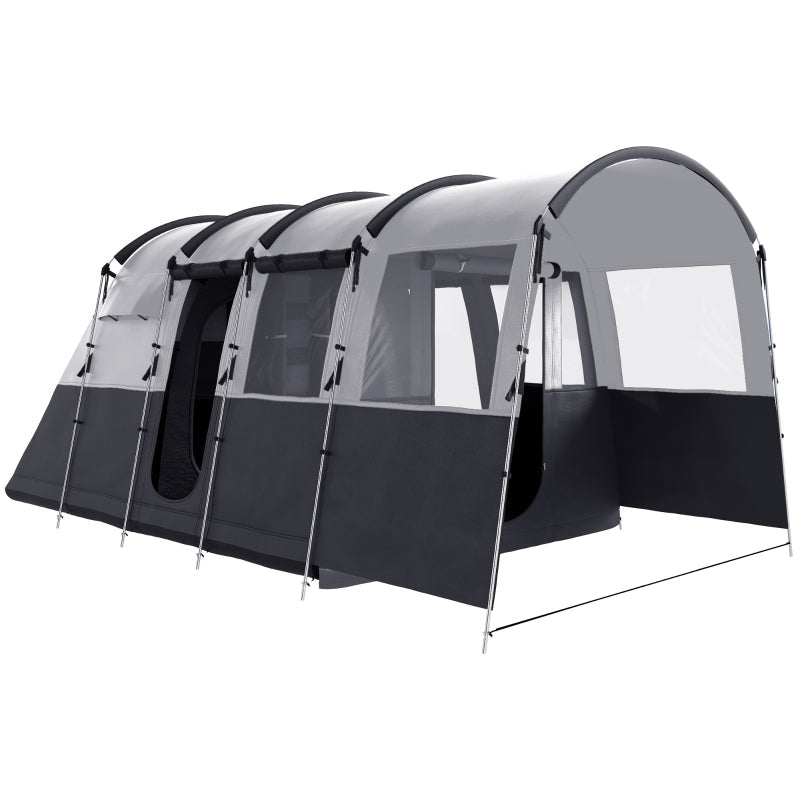 8-Person Camping Tent, Waterproof Family Tunnel Design, Grey