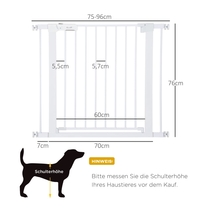 Baby Gate Auto-Close Drill-Free One-Hand Adjustable 75-96cm - White Metal