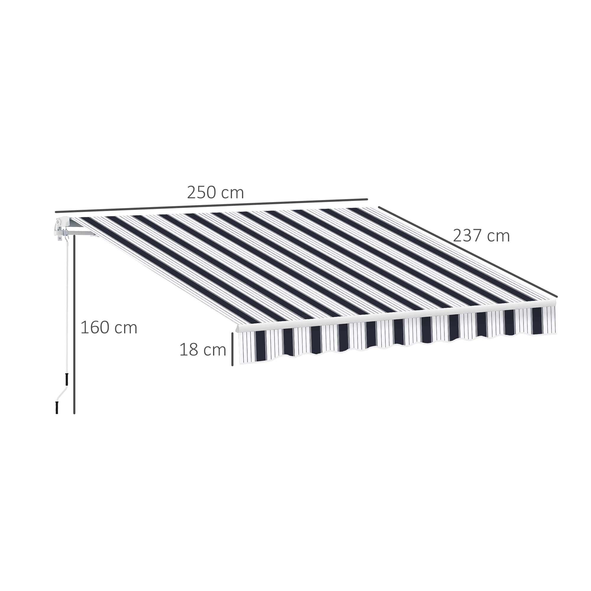 Manual Retractable Awning 2.5x2m Dark Blue/White Stripes