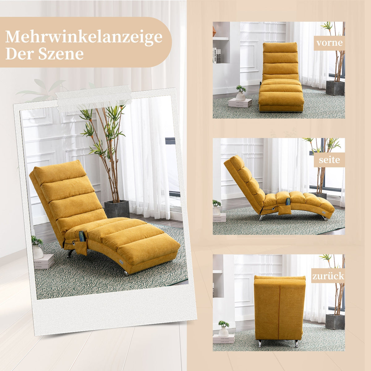 Relaxation Lounger, Fixed Reclining Sofa, Full Body Support, Vibration Function, Side Pockets