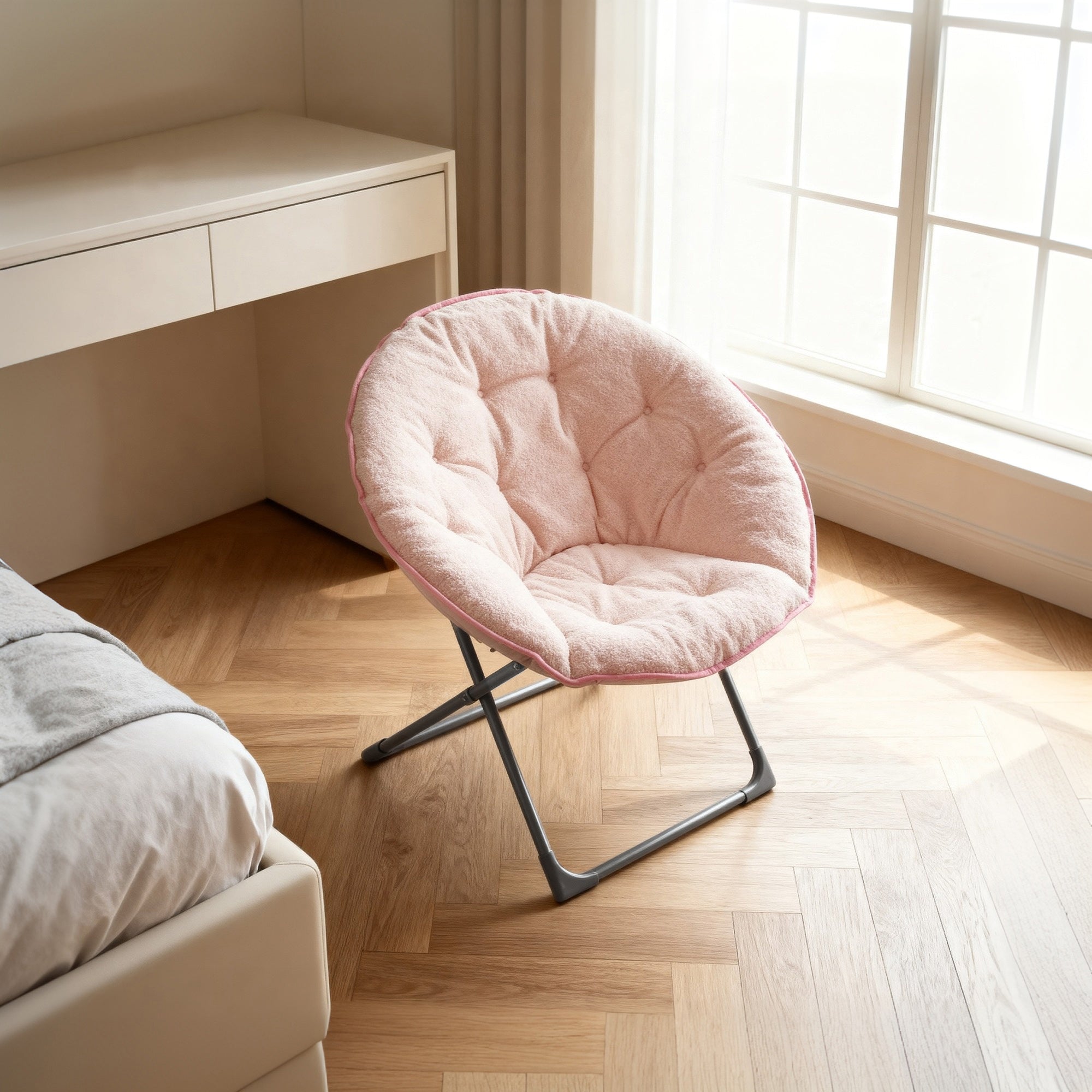 Folding Moon Chair Soft Sheep's Wool Portable - Pink