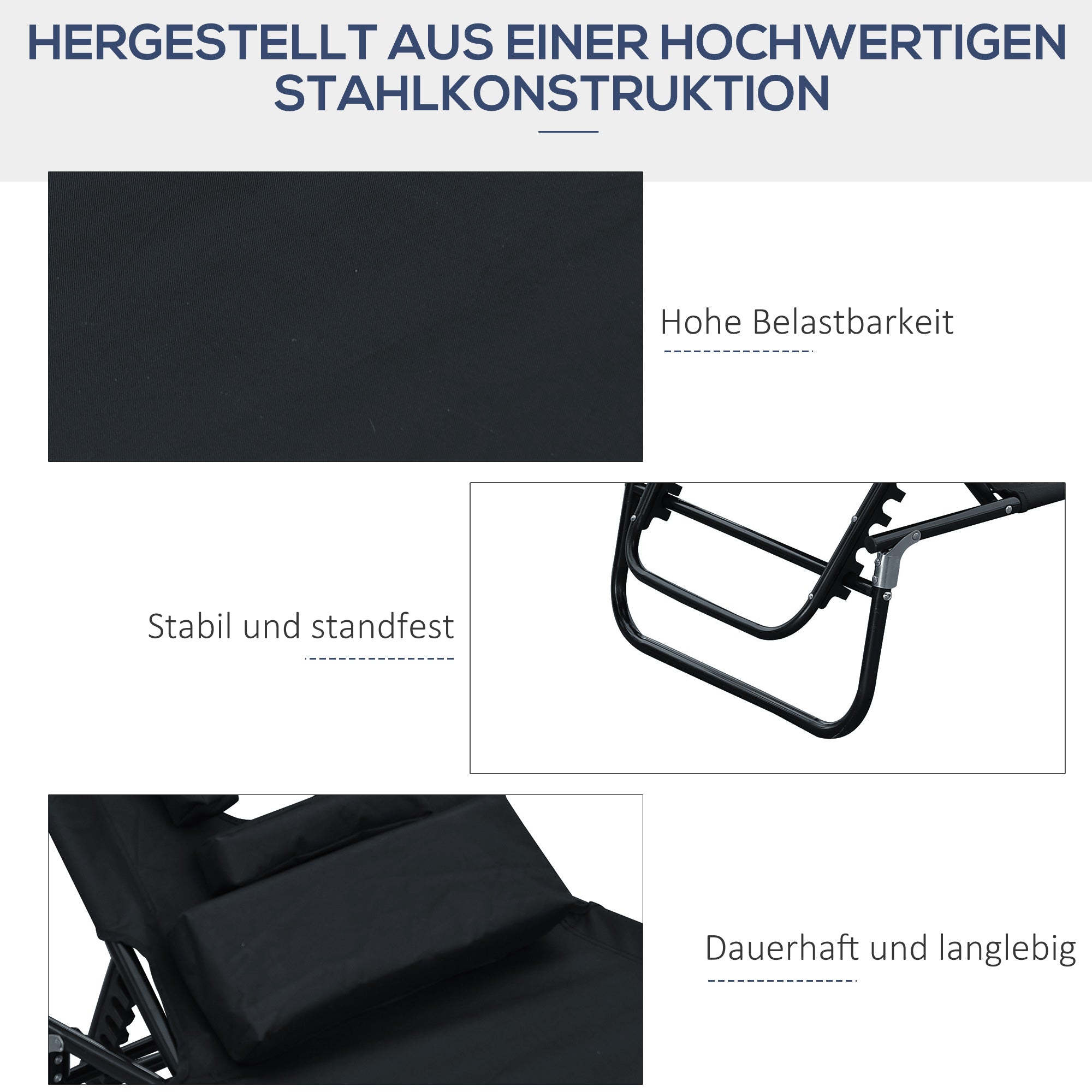 Sun Lounger Relaxation Lounger Face Opening Reading Window Three-legged, Black