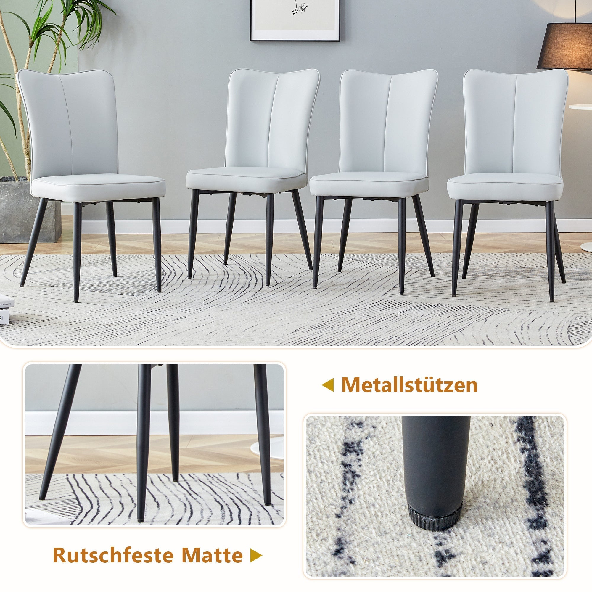 Dining Table Set 160cm Rectangular Storage 4 Chairs - Light Grey PU Leather