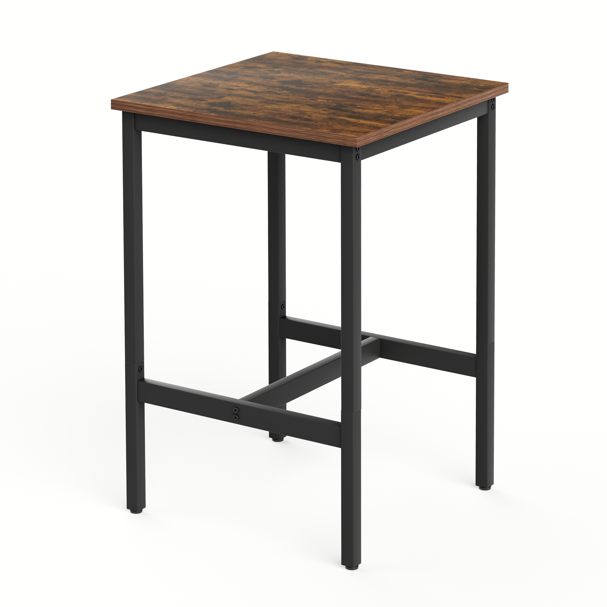 Industrial Bar Table and Stool Set with 2 Chairs and Metal Frame, Rustic Brown