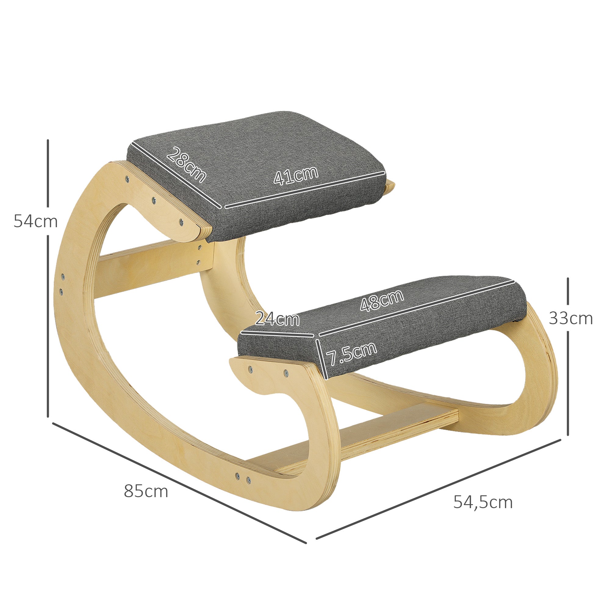 Ergonomischer Kniestuhl, Schaukel-Kniestuhl Posture Grau