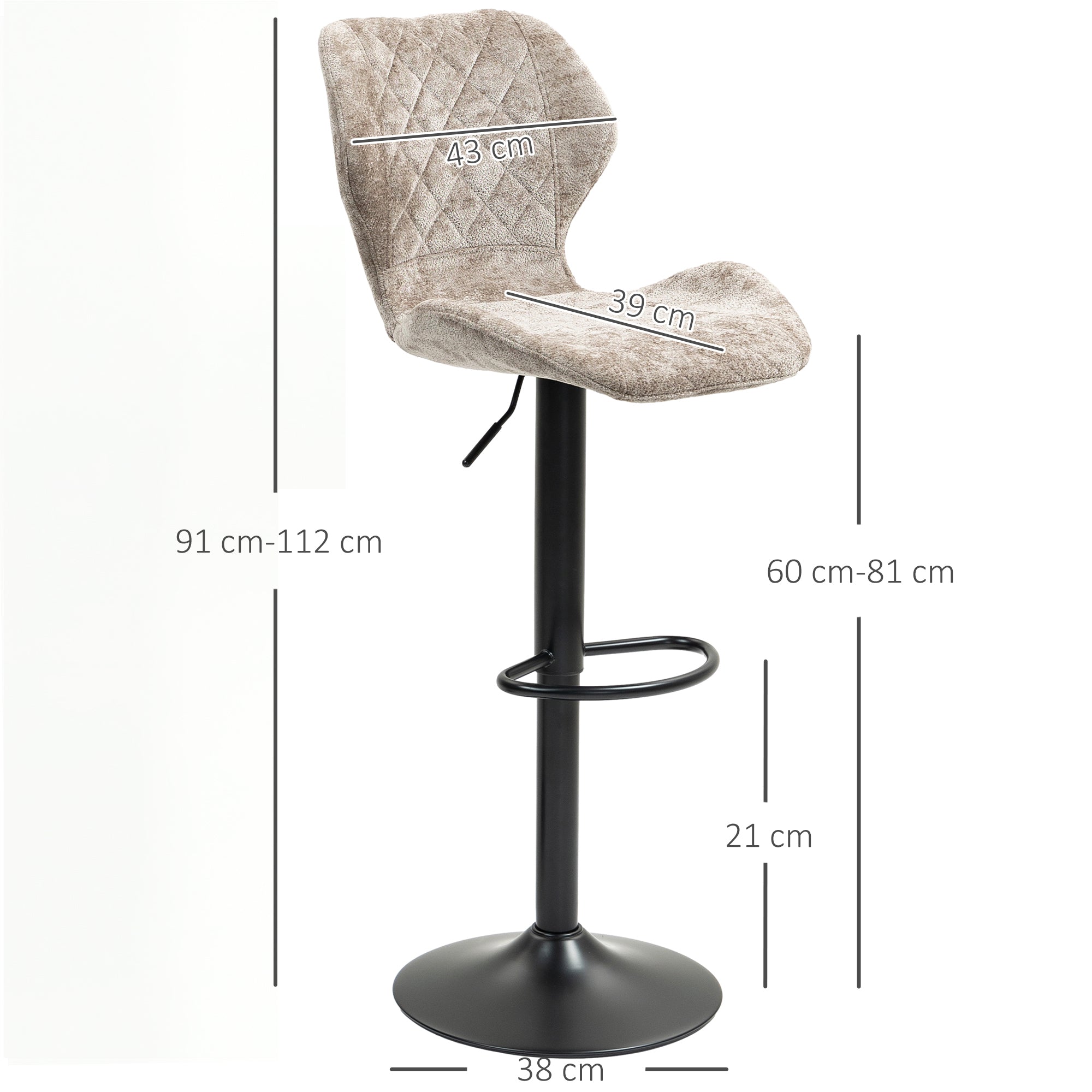 Bar Stool Set of 2, Upholstered with Backrest, Height-Adjustable, 360° Rotatable, Brown